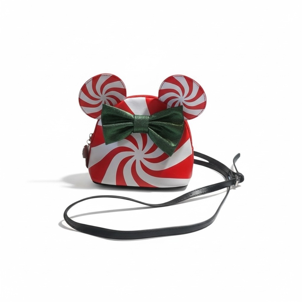 Disney Bioworld Minnie Mouse Peppermint Ears Crossbody Bag with Green Bow